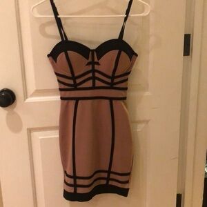Windsor Corsett Mini Dress Tan with Black Size XS